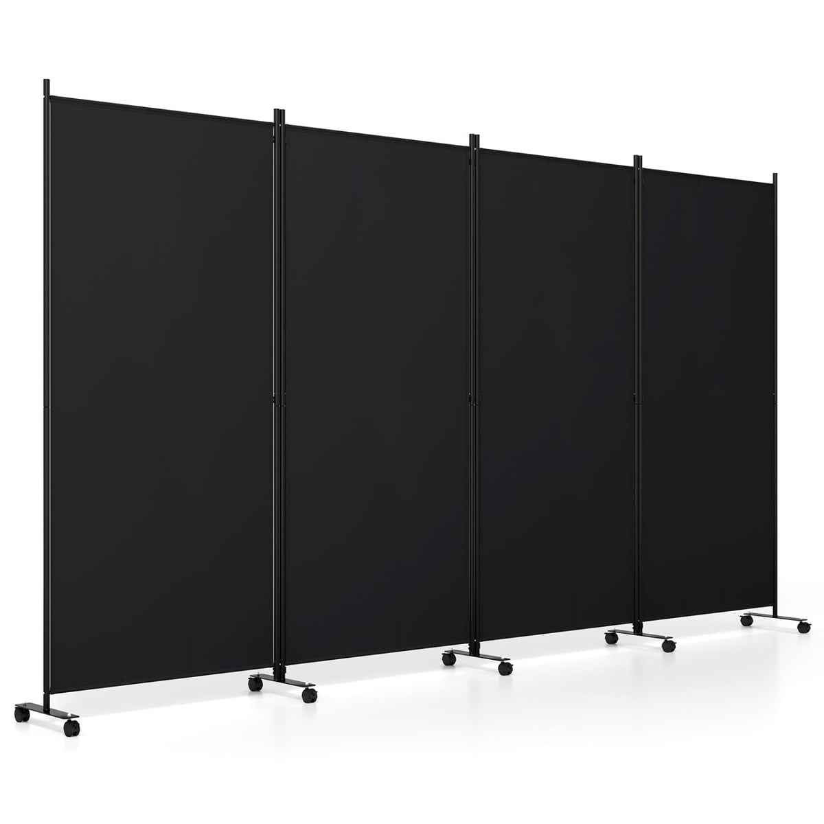 4 Panel Folding Privacy Screen Room Divider with Wheels-Black-Room Dividers-DECOROLALA