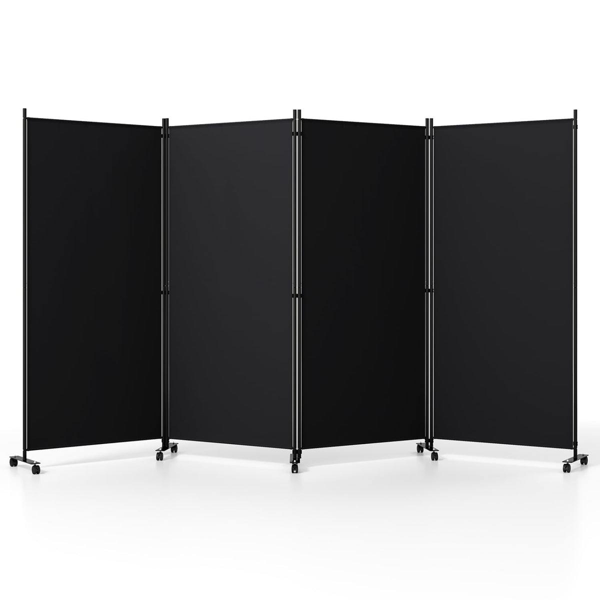 4 Panel Folding Privacy Screen Room Divider with Wheels-Black-Room Dividers-DECOROLALA