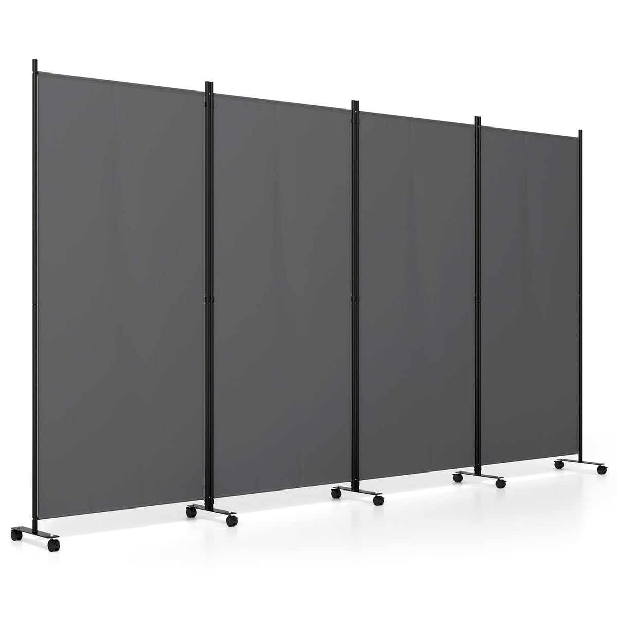 4 Panel Folding Privacy Screen Room Divider with Wheels-Gray-Room Dividers-DECOROLALA