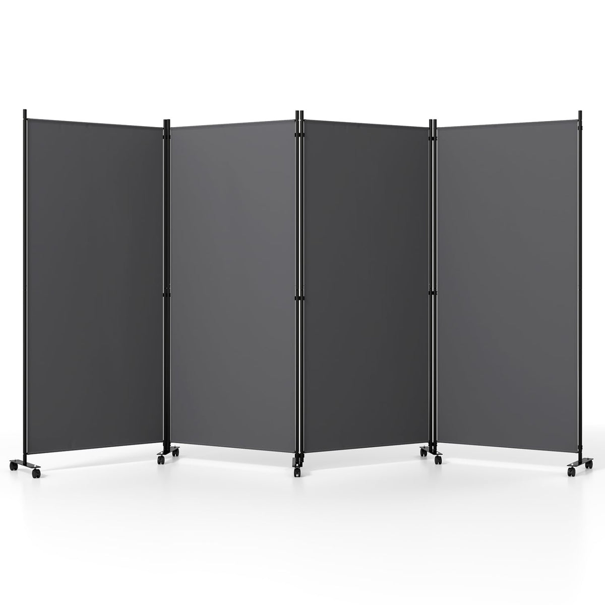 4 Panel Folding Privacy Screen Room Divider with Wheels-Gray-Room Dividers-DECOROLALA