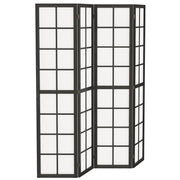 4-Panel Folding Room Divider - 5.6' Pine Wood Black-Home Furnishings > Living Room Furniture > Room Dividers-DECOROLALA