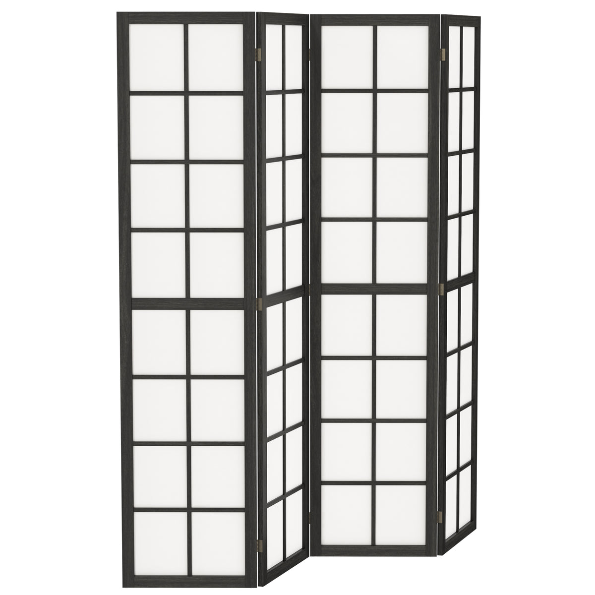 4-Panel Folding Room Divider - 5.6' Pine Wood Black-Home Furnishings > Living Room Furniture > Room Dividers-DECOROLALA