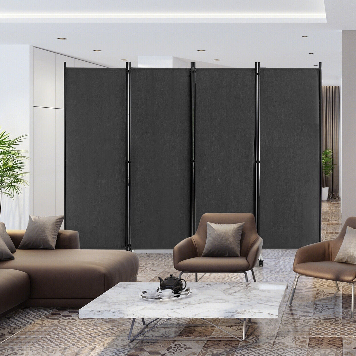 4-Panel Folding Room Divider 6 Feet Rolling Privacy Screen with Lockab ...