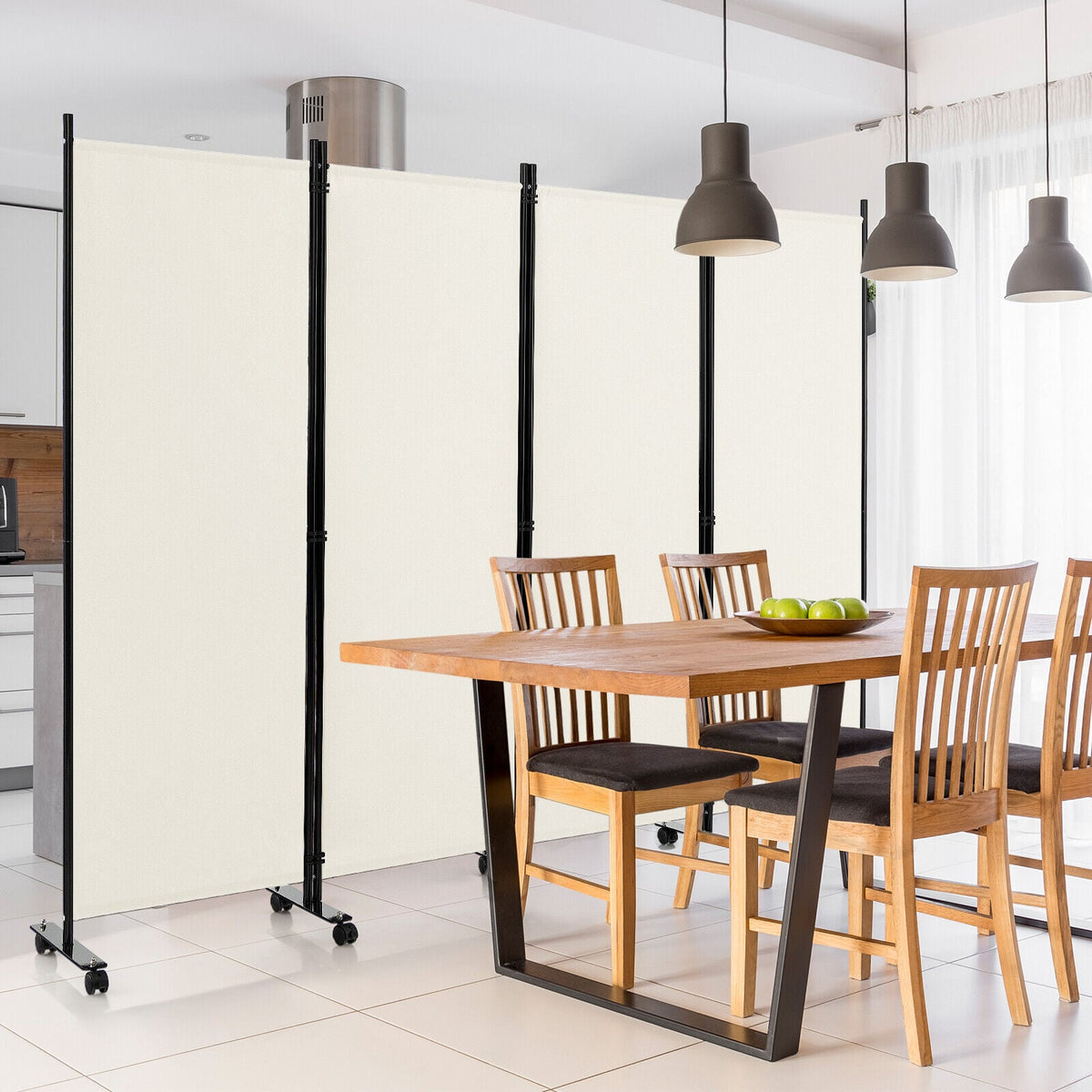 4-Panel Folding Room Divider 6 Feet Rolling Privacy Screen with Lockab ...