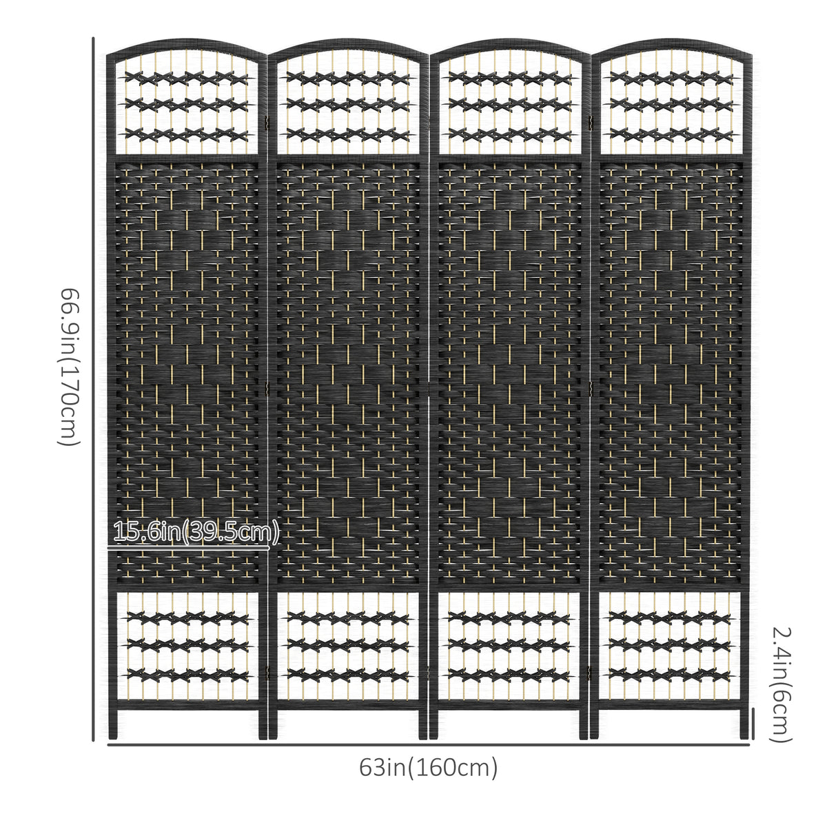 4-Panel Folding Room Divider - Black 67" Privacy Screen-Home Furnishings > Living Room Furniture > Room Dividers-DECOROLALA