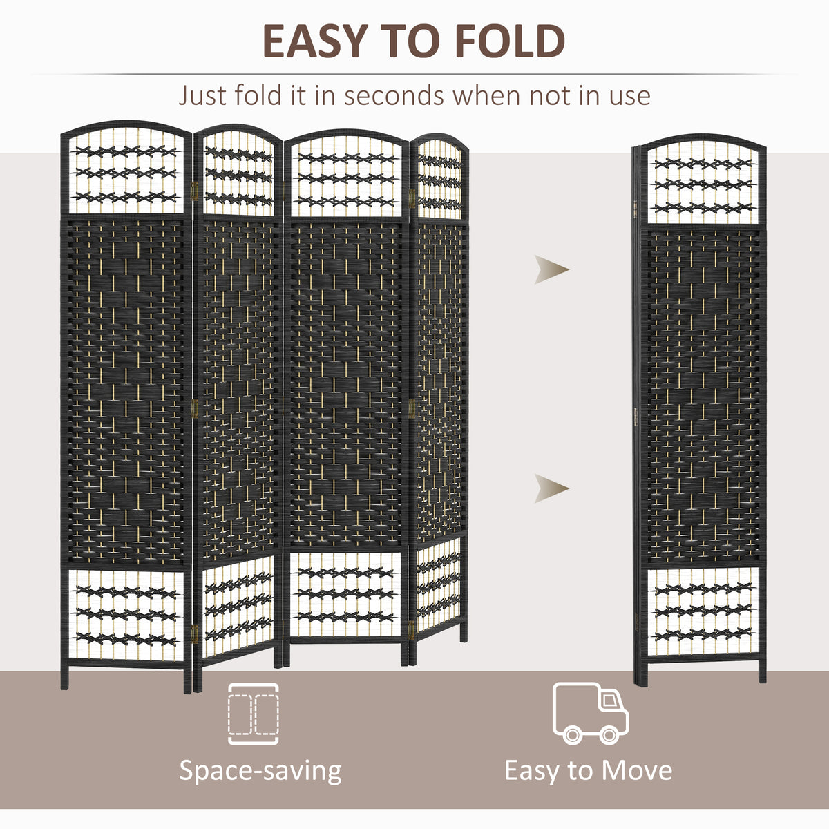 4-Panel Folding Room Divider - Black 67" Privacy Screen-Home Furnishings > Living Room Furniture > Room Dividers-DECOROLALA