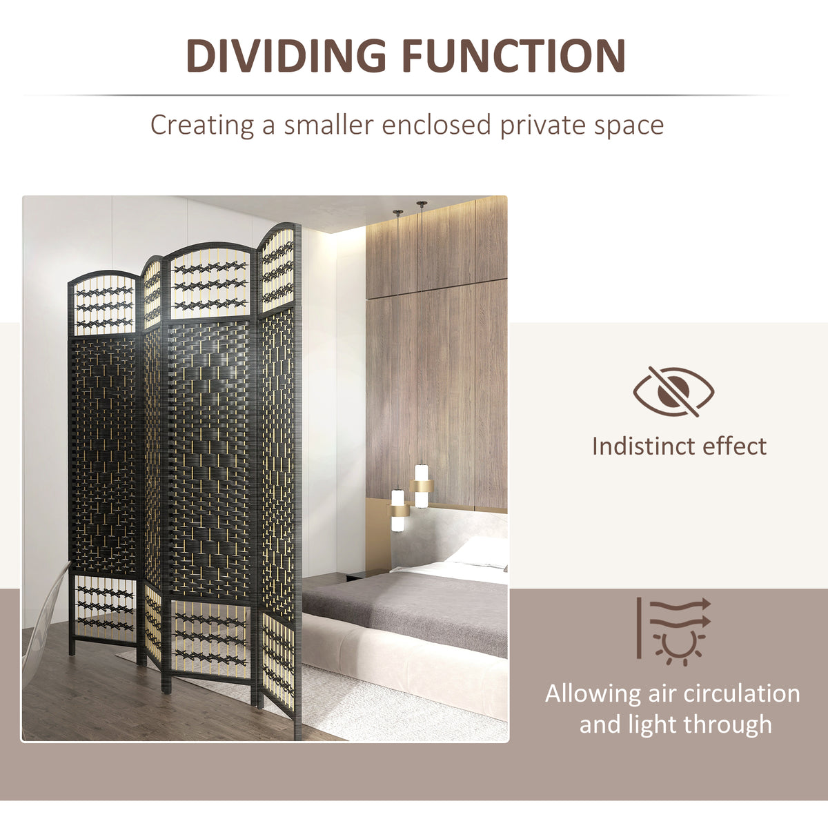 4-Panel Folding Room Divider - Black 67" Privacy Screen-Home Furnishings > Living Room Furniture > Room Dividers-DECOROLALA