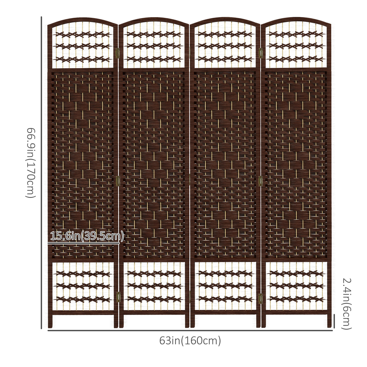 4-Panel Folding Room Divider - Brown 67" Wave Fiber Screen-Home Furnishings > Living Room Furniture > Room Dividers-DECOROLALA