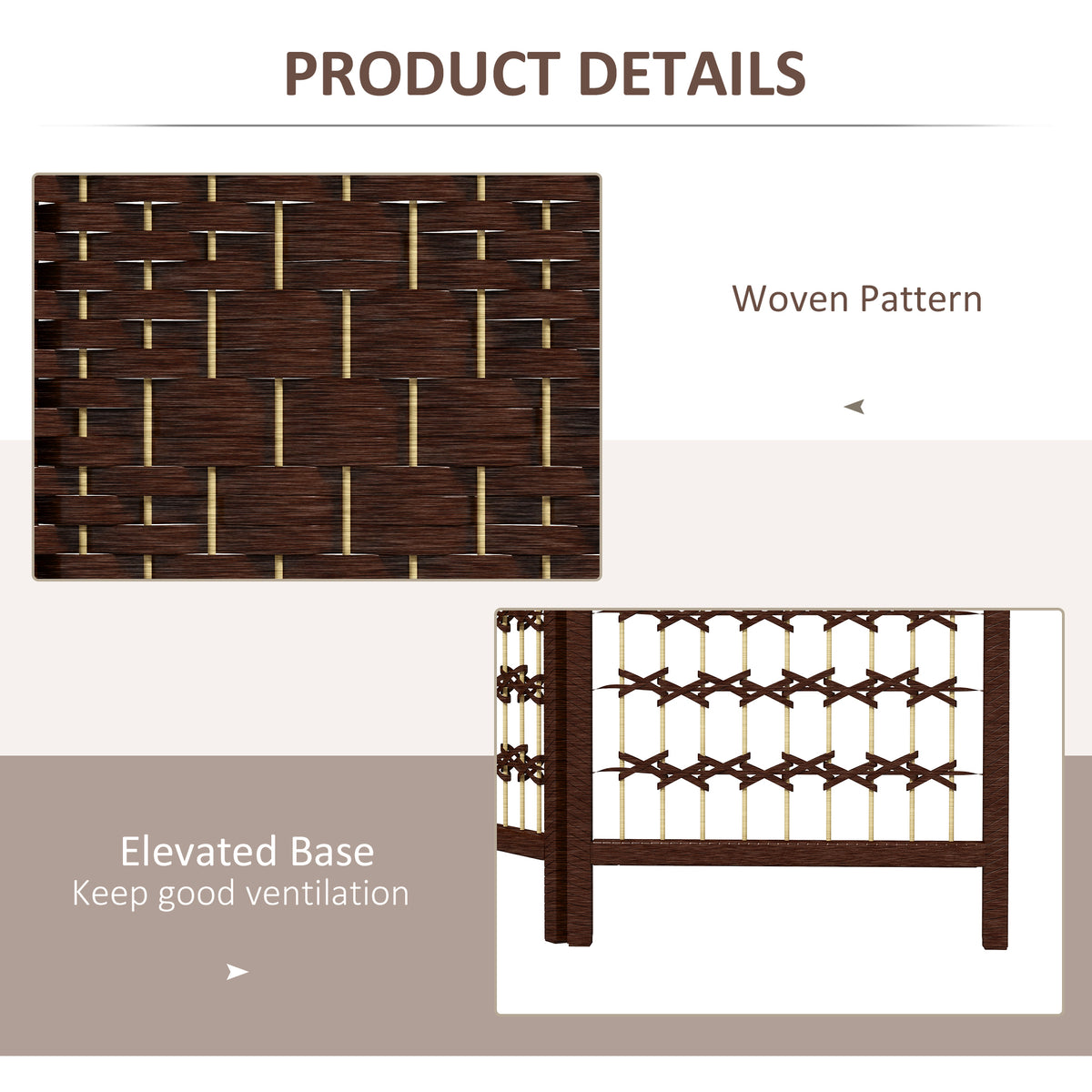 4-Panel Folding Room Divider - Brown 67" Wave Fiber Screen-Home Furnishings > Living Room Furniture > Room Dividers-DECOROLALA