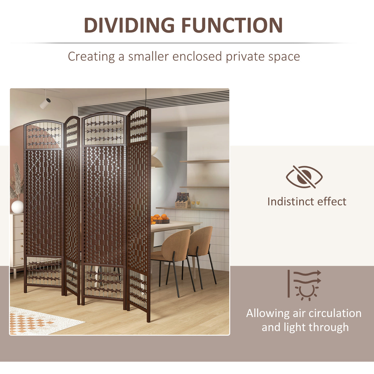 4-Panel Folding Room Divider - Brown 67" Wave Fiber Screen-Home Furnishings > Living Room Furniture > Room Dividers-DECOROLALA