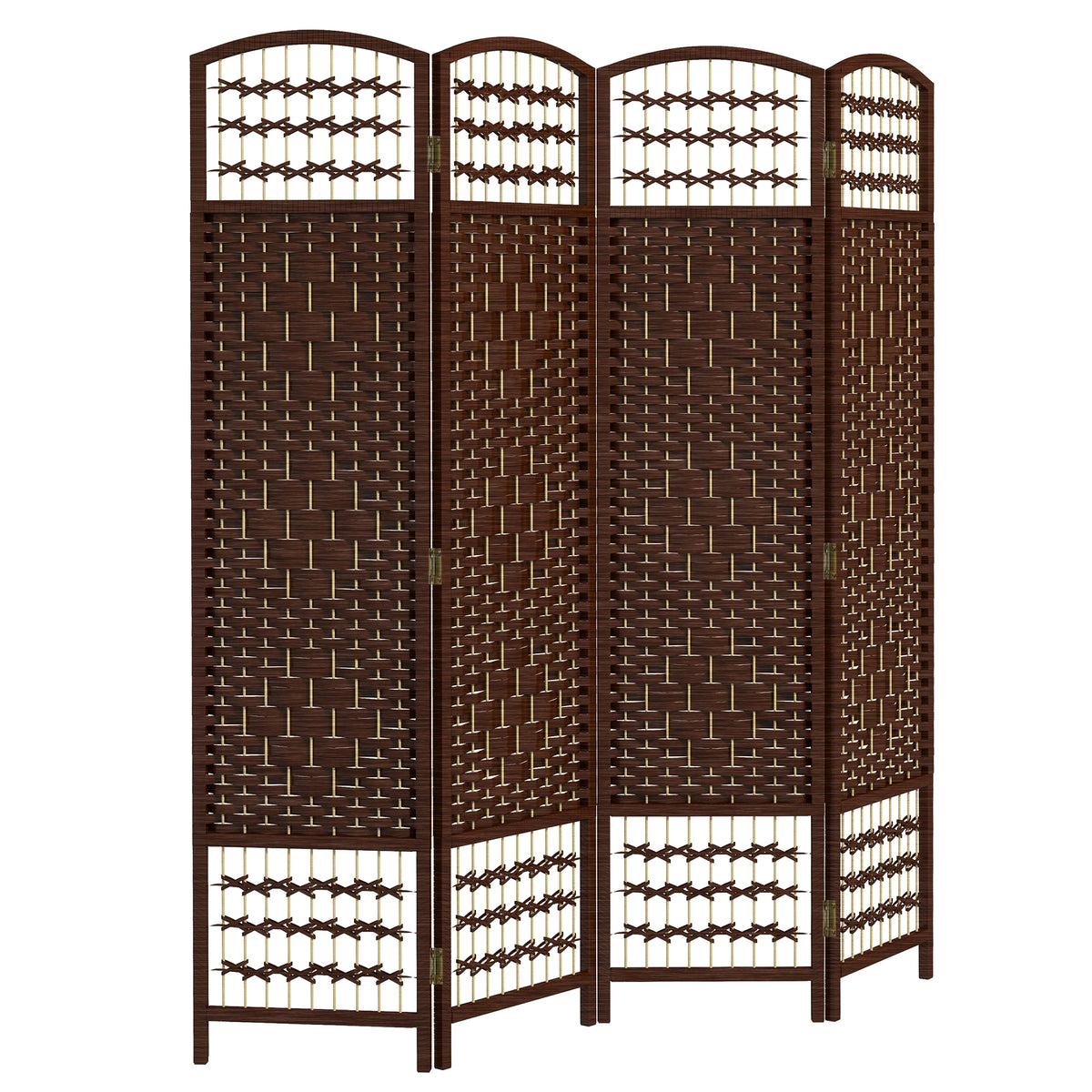 4-Panel Folding Room Divider - Brown 67" Wave Fiber Screen-Home Furnishings > Living Room Furniture > Room Dividers-DECOROLALA