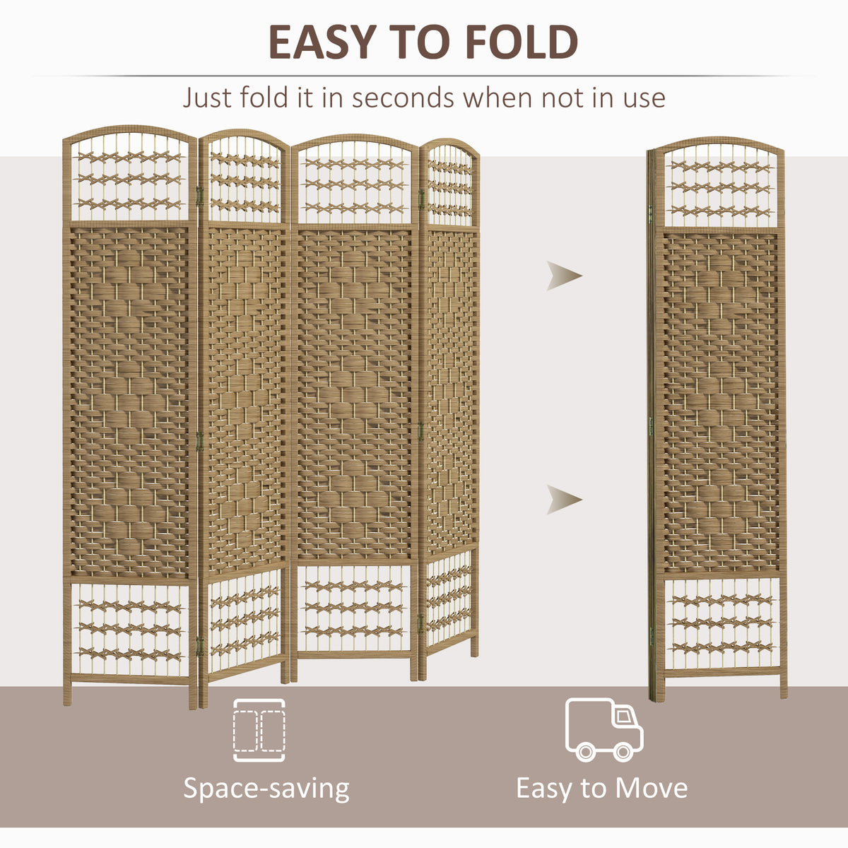 4-Panel Folding Room Divider - Natural Fiber Privacy Screen-Home Furnishings > Living Room Furniture > Room Dividers-DECOROLALA