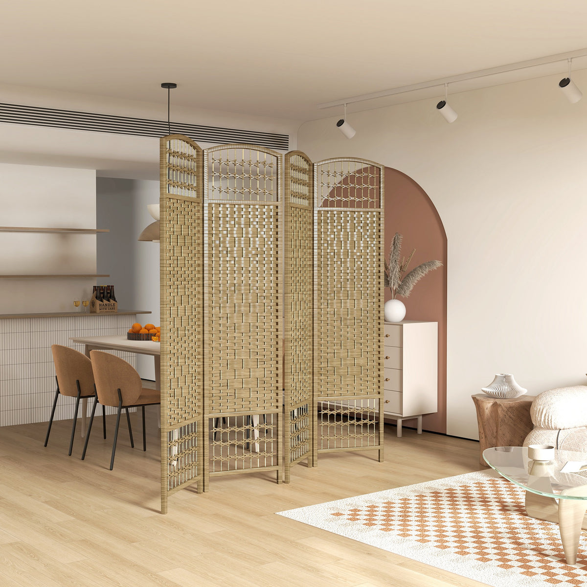 4-Panel Folding Room Divider - Natural Fiber Privacy Screen-Home Furnishings > Living Room Furniture > Room Dividers-DECOROLALA