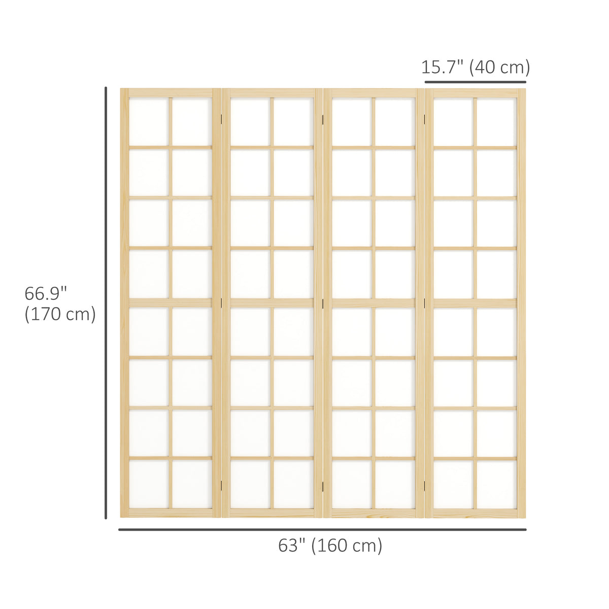 4-Panel Folding Room Divider - Pine Wood & White 5.6 ft-Home Furnishings > Living Room Furniture > Room Dividers-DECOROLALA