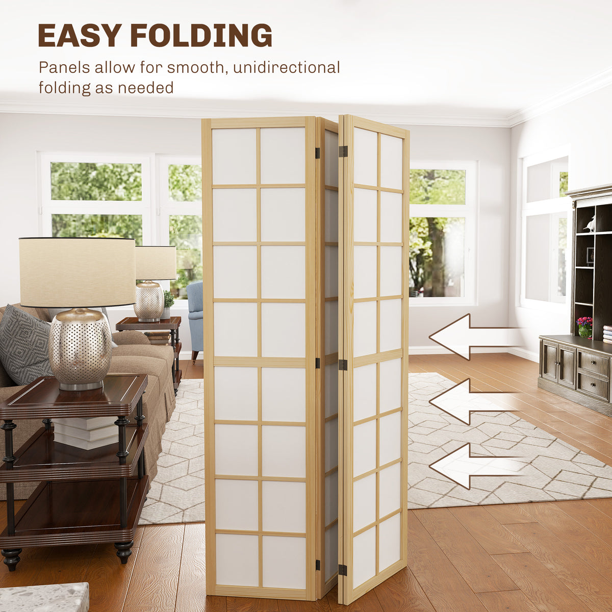 4-Panel Folding Room Divider - Pine Wood & White 5.6 ft-Home Furnishings > Living Room Furniture > Room Dividers-DECOROLALA
