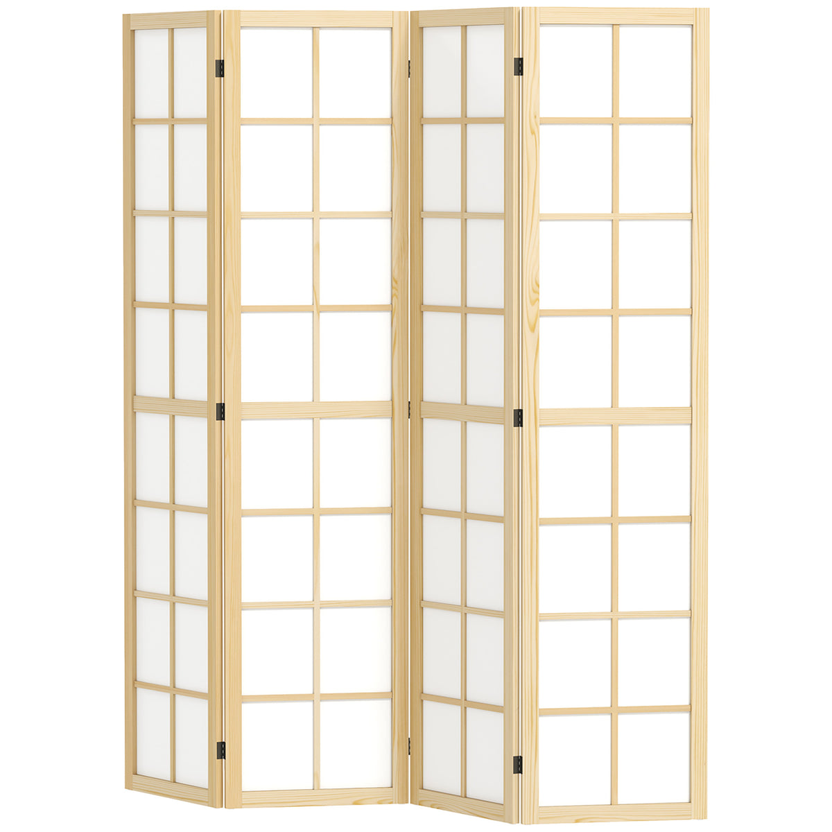 4-Panel Folding Room Divider - Pine Wood & White 5.6 ft-Home Furnishings > Living Room Furniture > Room Dividers-DECOROLALA