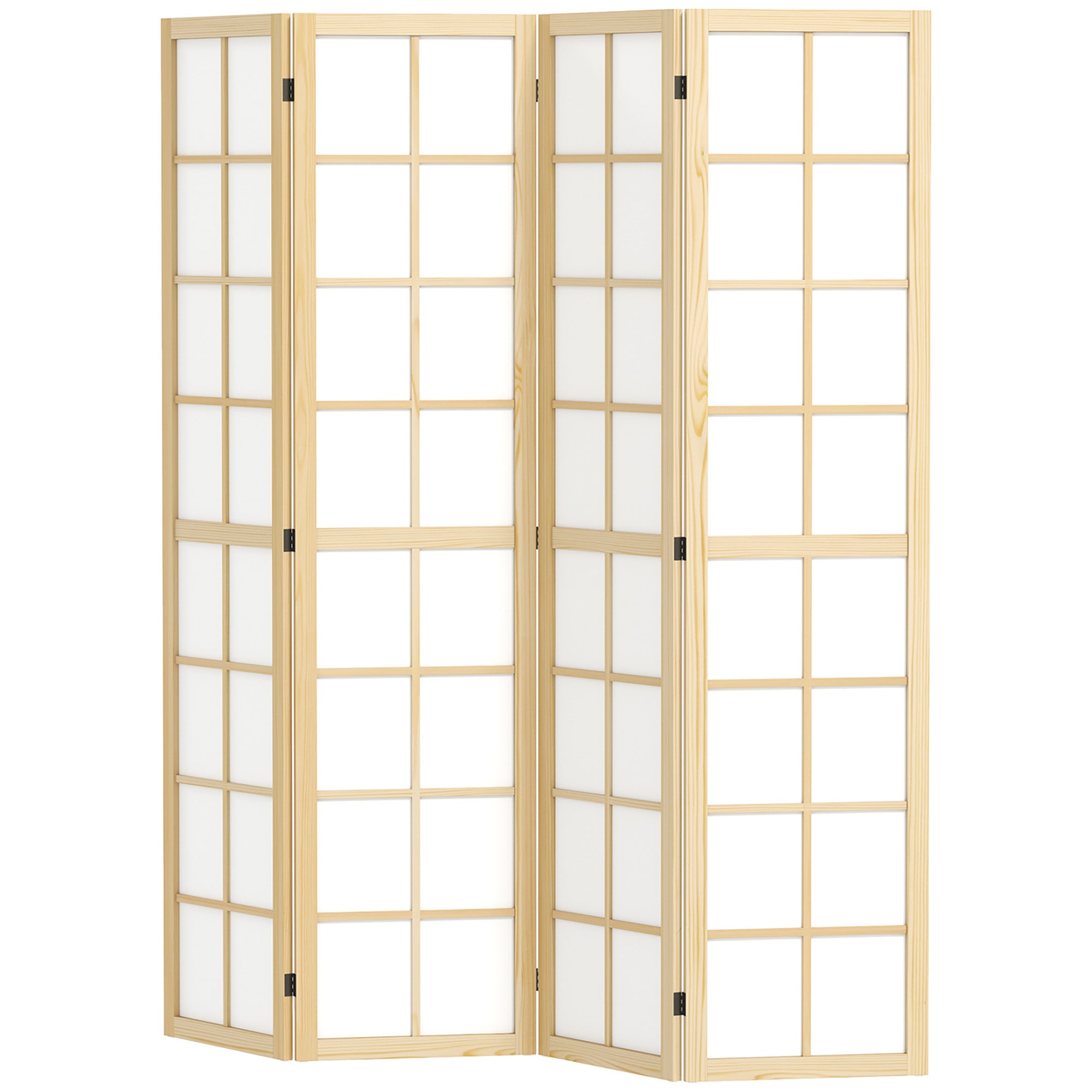 4-Panel Folding Room Divider - Pine Wood & White 5.6 ft-Home Furnishings > Living Room Furniture > Room Dividers-DECOROLALA