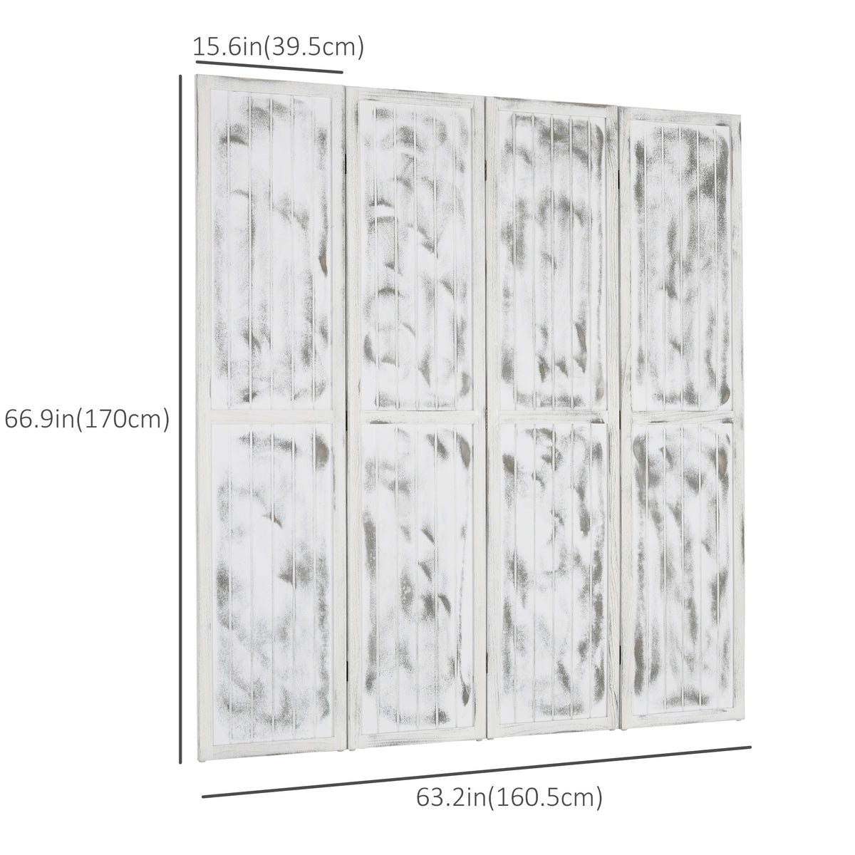4-Panel Folding Room Divider - Rustic White 67" H-Home Furnishings > Living Room Furniture > Room Dividers-DECOROLALA