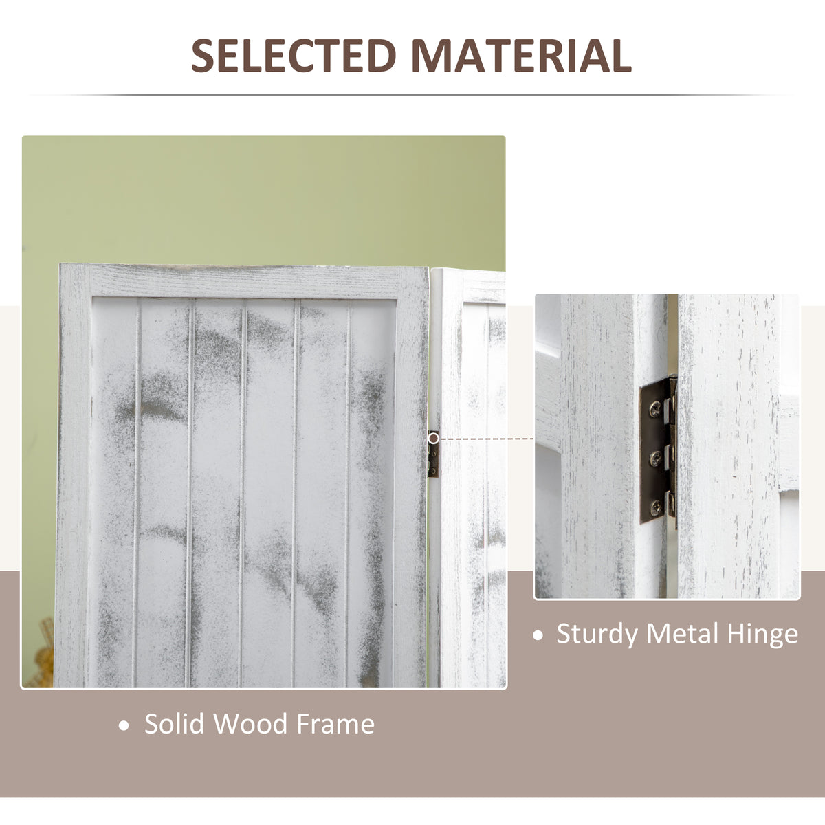 4-Panel Folding Room Divider - Rustic White 67" H-Home Furnishings > Living Room Furniture > Room Dividers-DECOROLALA