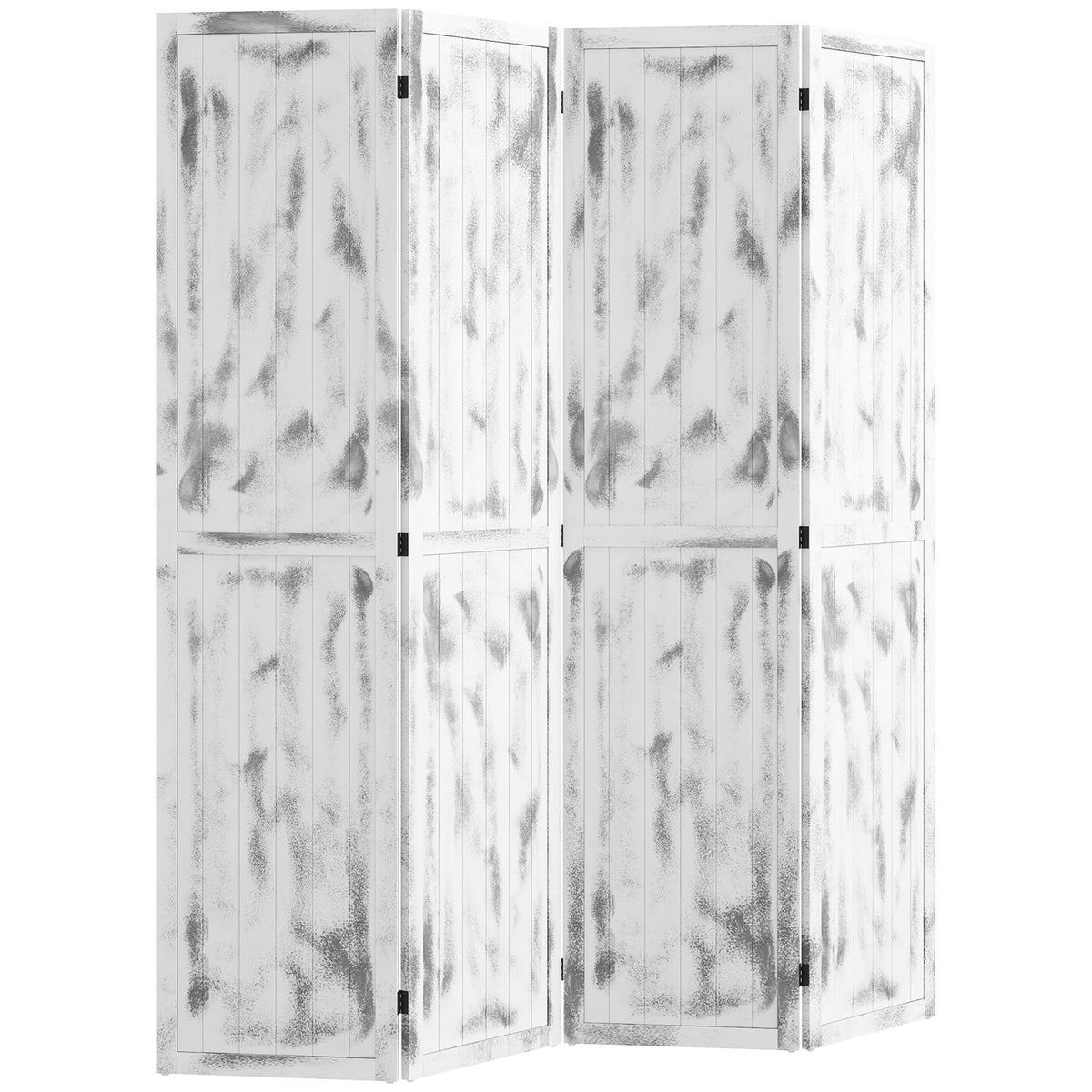 4-Panel Folding Room Divider - Rustic White 67" H-Home Furnishings > Living Room Furniture > Room Dividers-DECOROLALA