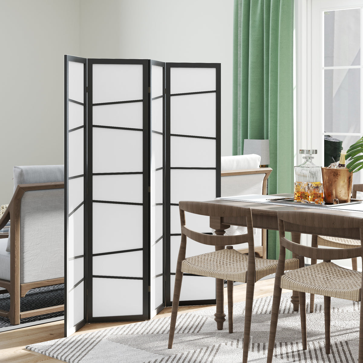 4-Panel Folding Room Divider - White Wood 5.6ft Partition-Home Furnishings > Living Room Furniture > Room Dividers-DECOROLALA