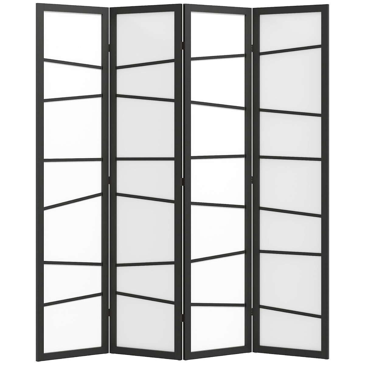 4-Panel Folding Room Divider - White Wood 5.6ft Partition-Home Furnishings > Living Room Furniture > Room Dividers-DECOROLALA