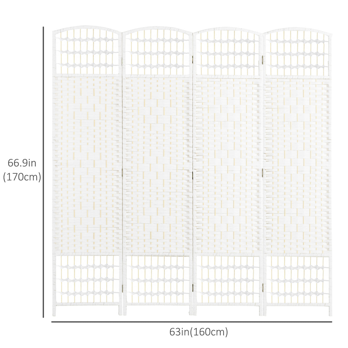 4-Panel Folding Room Divider - White Woven Fiber 67" H-Home Furnishings > Living Room Furniture > Room Dividers-DECOROLALA