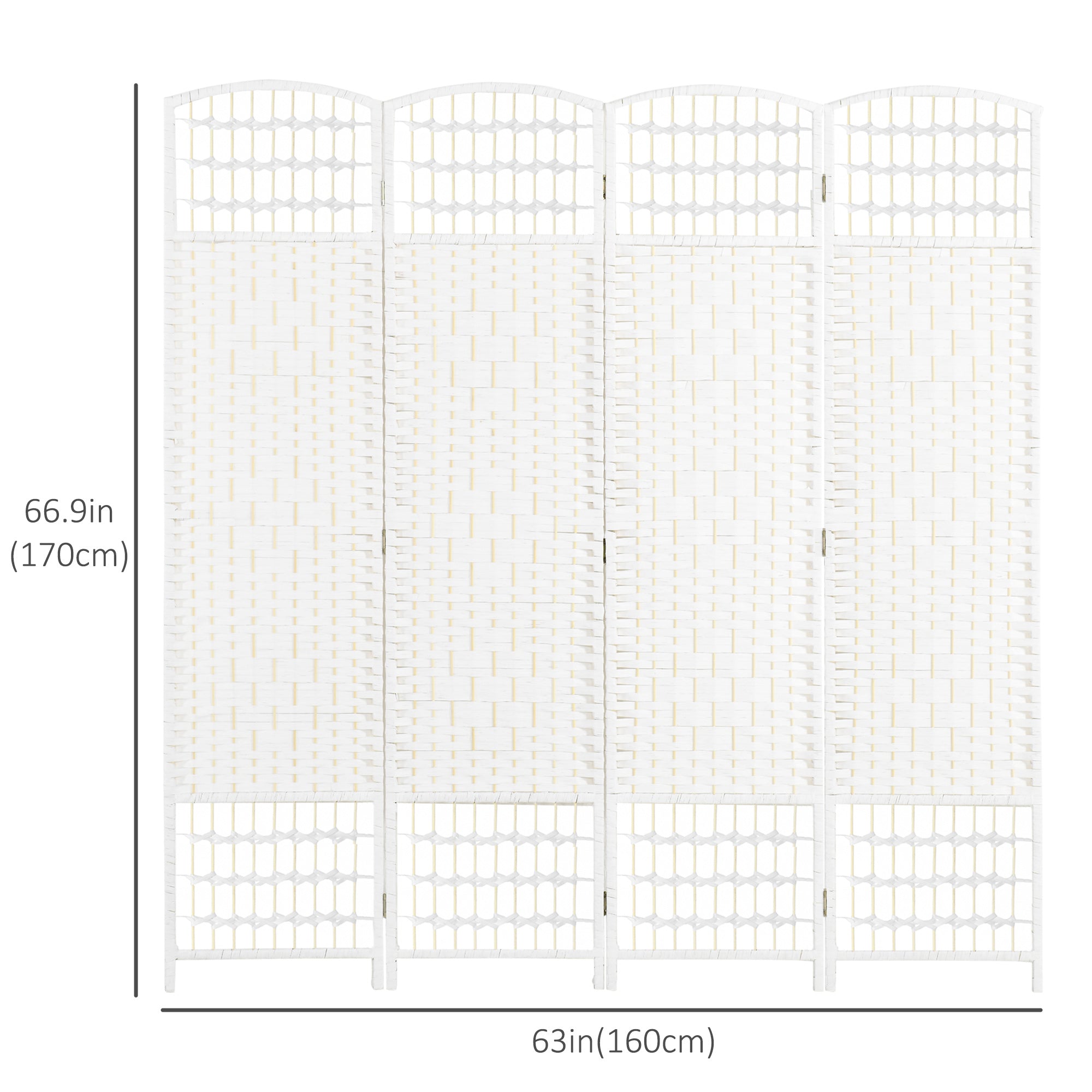 4-Panel Folding Room Divider - White Woven Fiber 67" H-Home Furnishings > Living Room Furniture > Room Dividers-DECOROLALA