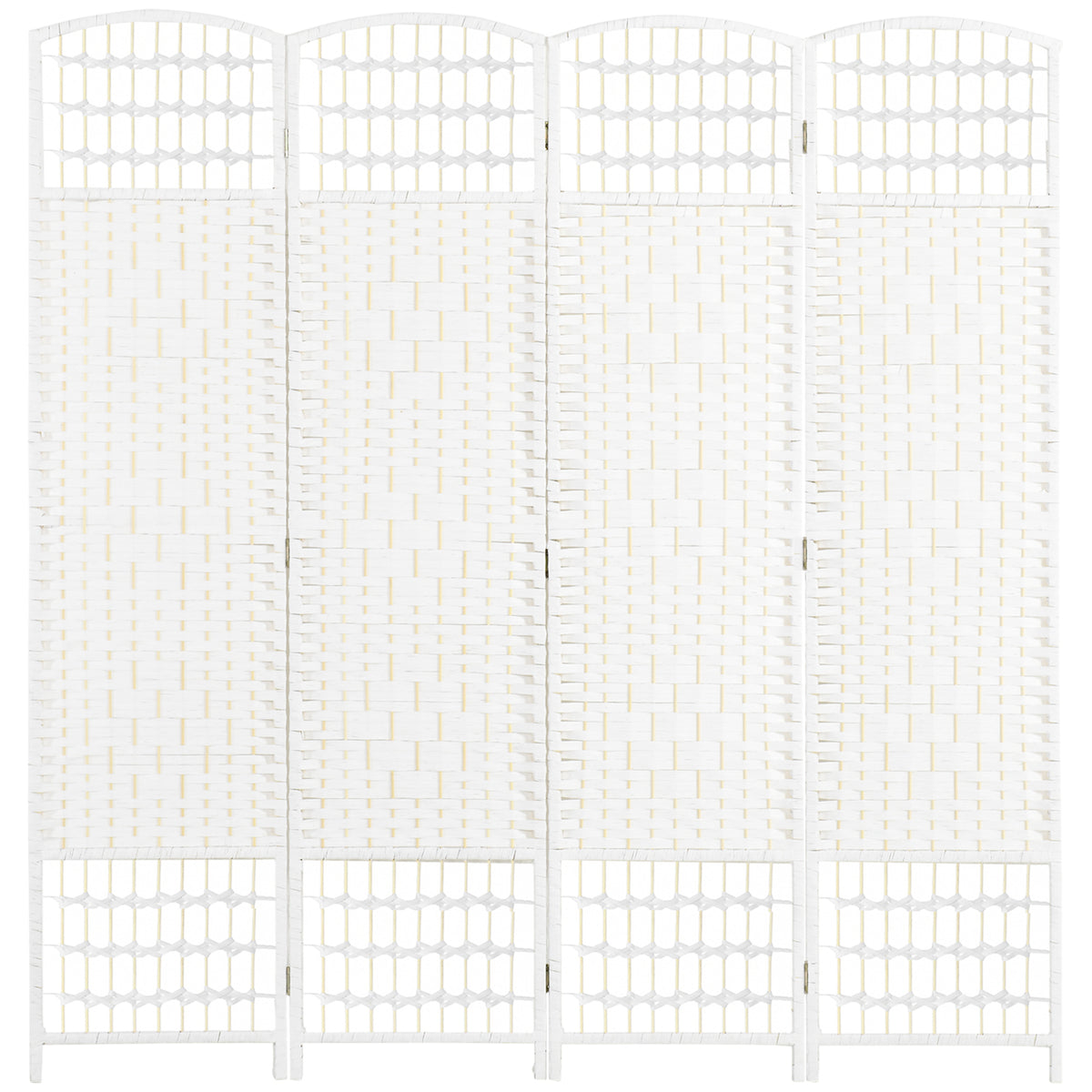 4-Panel Folding Room Divider - White Woven Fiber 67" H-Home Furnishings > Living Room Furniture > Room Dividers-DECOROLALA