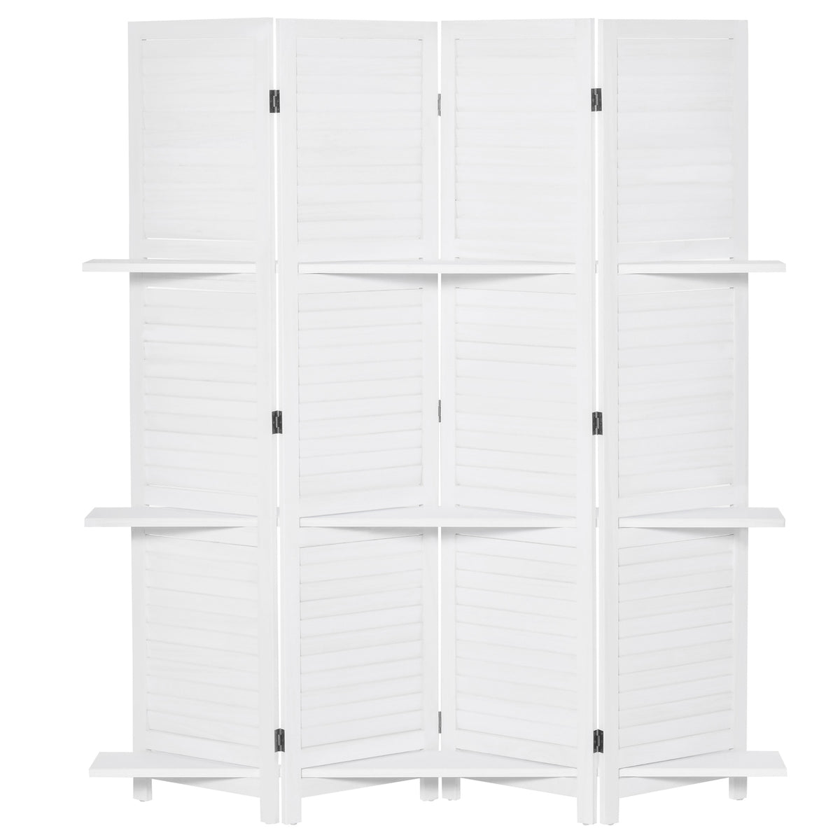 4-Panel Folding Room Divider with 3 Shelves - 5.6FT White-Home Furnishings > Living Room Furniture > Room Dividers-DECOROLALA