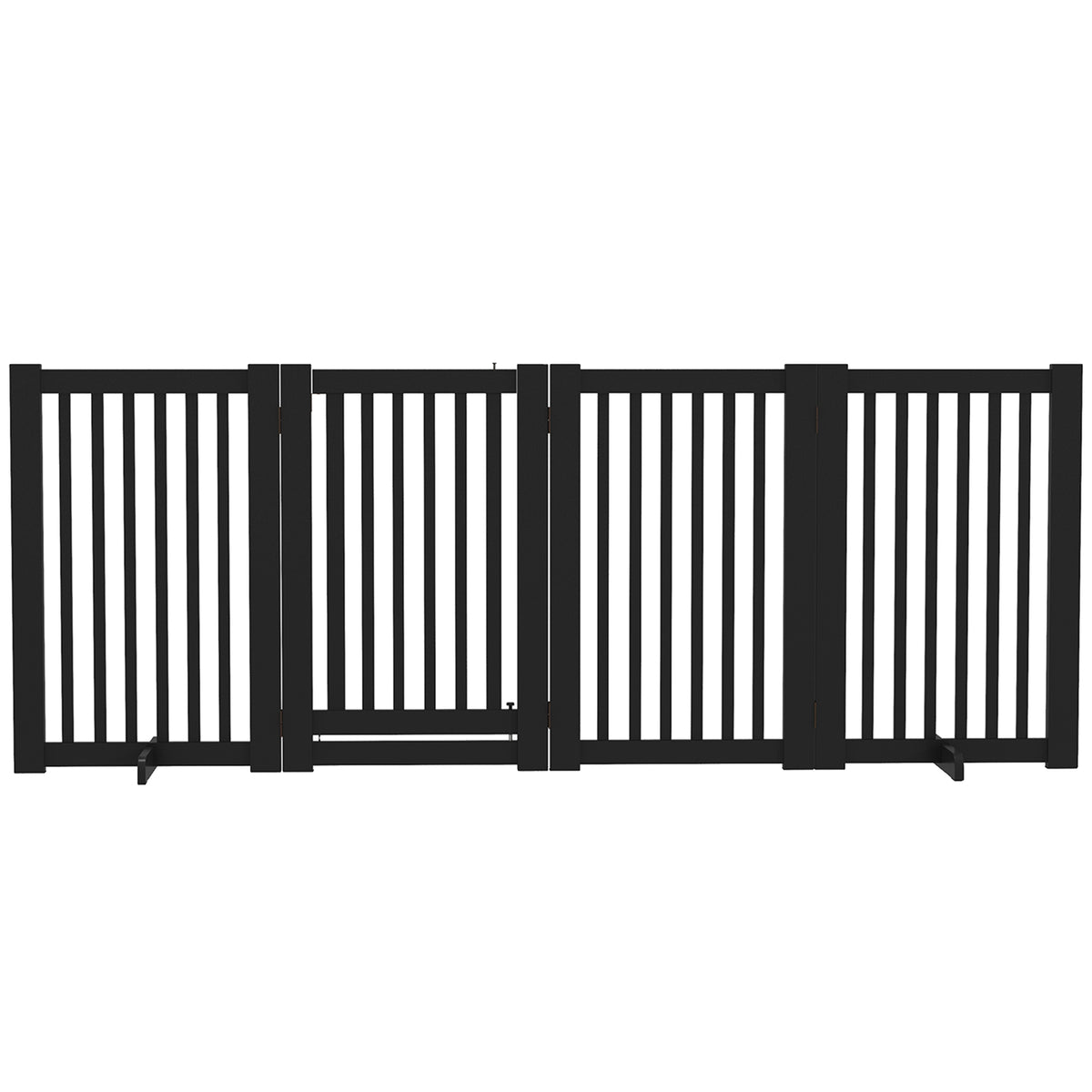 4-Panel Free Standing Wooden Pet Gate with Door - Black 30"H-Dog Supplies-DECOROLALA