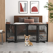 4-Panel Free Standing Wooden Pet Gate with Door - Black 30"H-Dogs-DECOROLALA