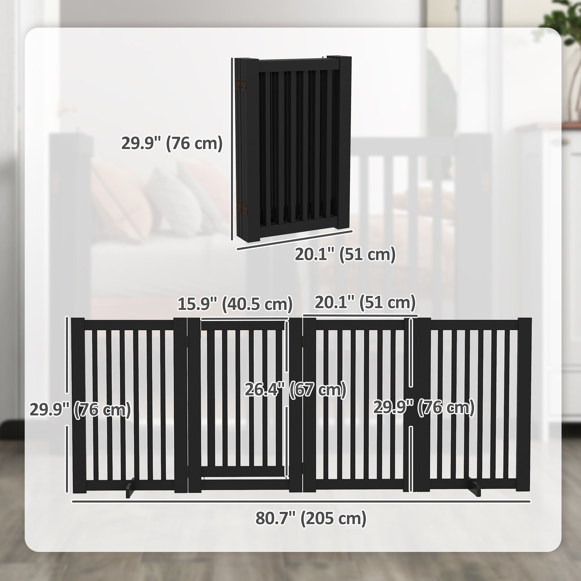 4 Panel Free Standing Wooden Pet Gate with Open Door Black-Dogs-DECOROLALA
