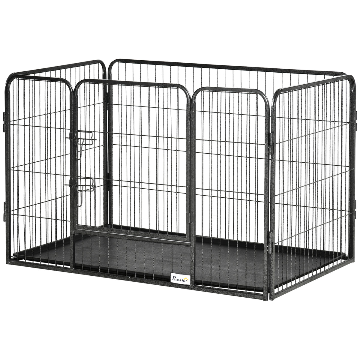 4-Panel Heavy Duty Dog Playpen with Door and Tray - 28" H Grey-Dogs-DECOROLALA