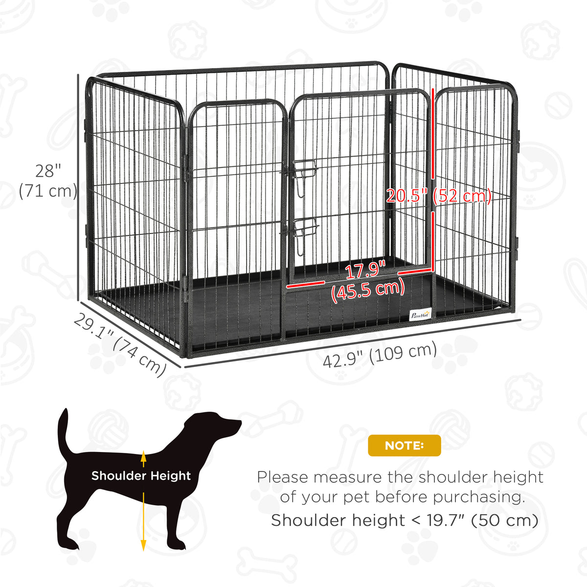 4-Panel Heavy Duty Dog Playpen with Door and Tray - 28" H Grey-Dogs-DECOROLALA