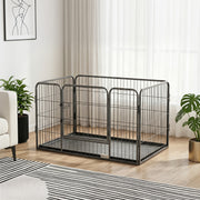 4-Panel Heavy Duty Dog Playpen with Door and Tray - 28" H Grey-Dogs-DECOROLALA