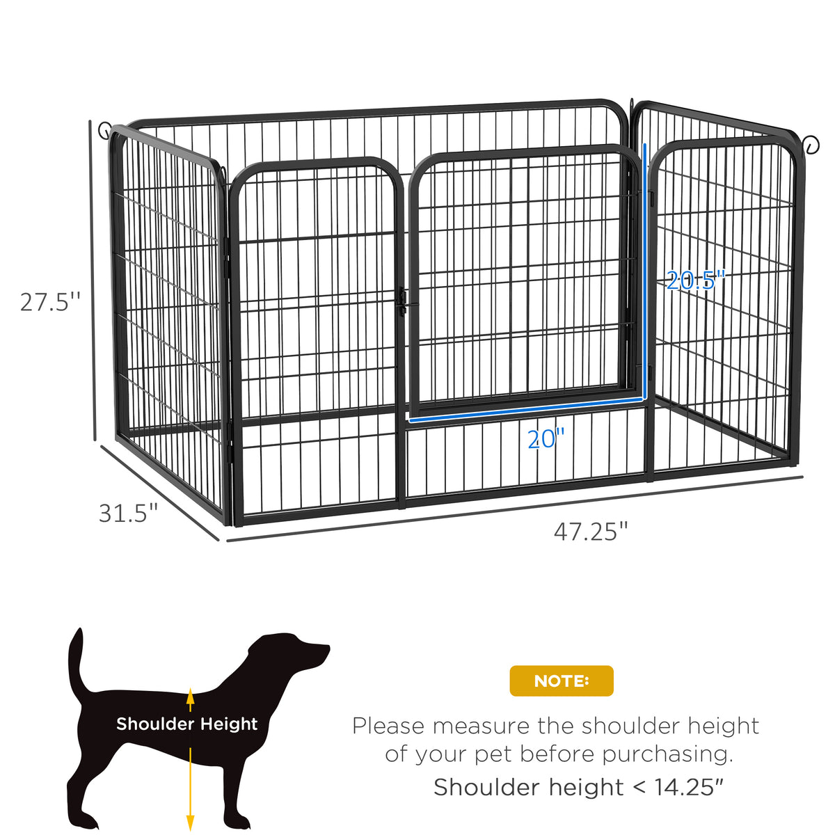4-Panel Metal Dog Playpen - 32"W Indoor/Outdoor Fence, Black-Dogs-DECOROLALA