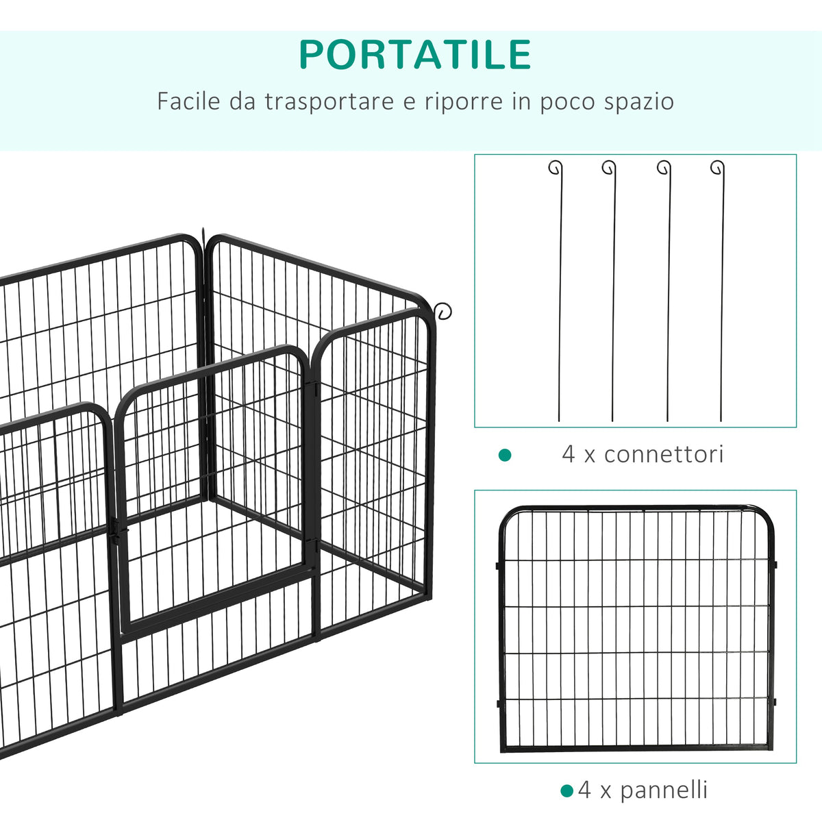 4-Panel Metal Dog Playpen - 32"W Indoor/Outdoor Fence, Black-Dogs-DECOROLALA