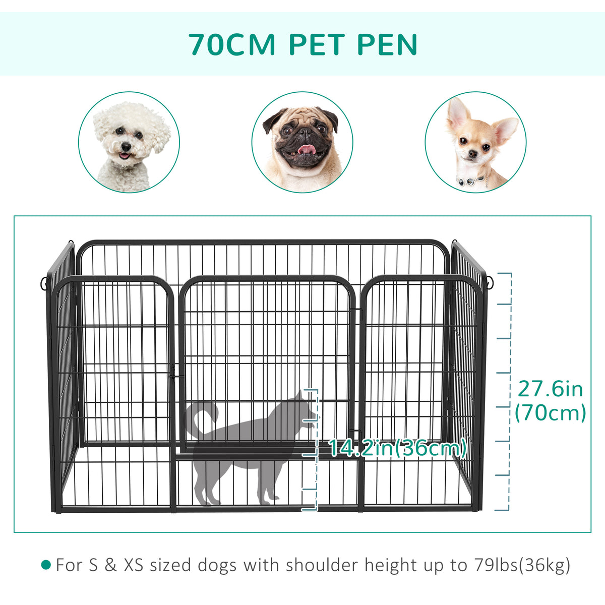 4-Panel Metal Dog Playpen - 32"W Indoor/Outdoor Fence, Black-Dogs-DECOROLALA