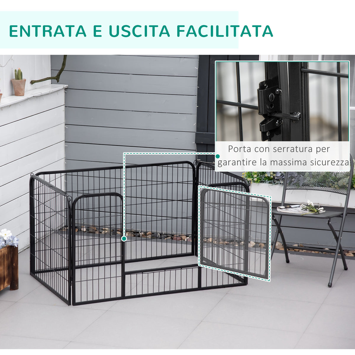 4-Panel Metal Dog Playpen - 32"W Indoor/Outdoor Fence, Black-Dogs-DECOROLALA