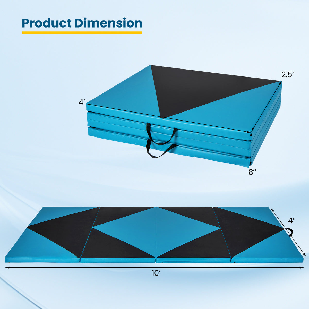 4-Panel PU Leather Folding Exercise Gym Mat with Hook and Loop Fasteners-Black & Turquoise-Yoga & Gym Mats-DECOROLALA