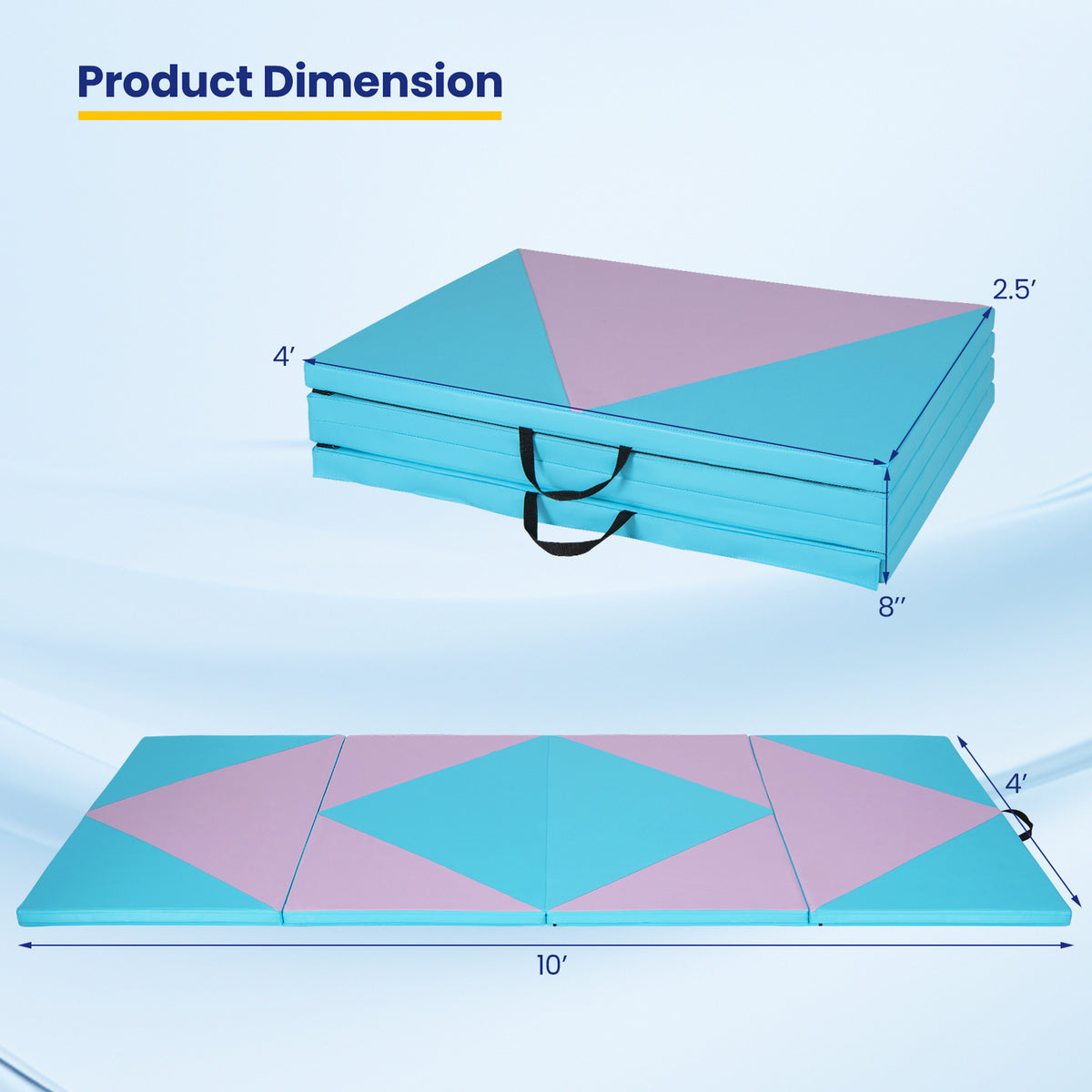 4-Panel PU Leather Folding Exercise Gym Mat with Hook and Loop Fasteners-Pink & Blue-Yoga & Gym Mats-DECOROLALA