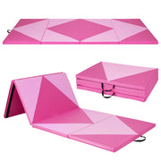 4-Panel PU Leather Folding Exercise Gym Mat with Hook and Loop Fasteners-Pink-Yoga & Gym Mats-DECOROLALA
