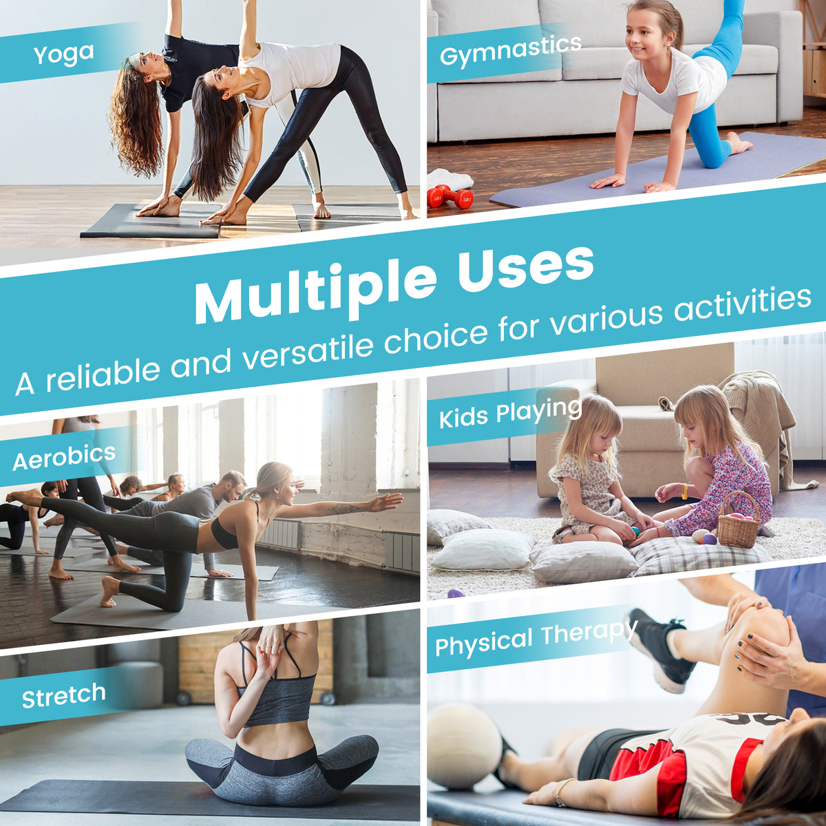 4-Panel PU Leather Folding Exercise Mat with Carrying Handles-Blue-Yoga & Gym Mats-DECOROLALA