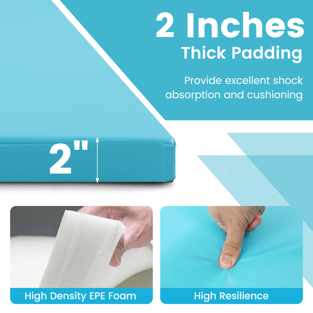 4-Panel PU Leather Folding Exercise Mat with Carrying Handles-Blue-Yoga & Gym Mats-DECOROLALA