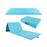 4-Panel PU Leather Folding Exercise Mat with Carrying Handles-Blue-Yoga & Gym Mats-DECOROLALA