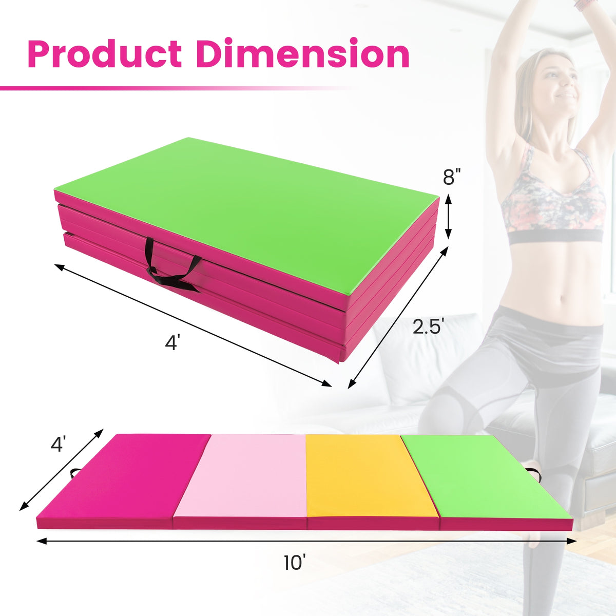 4-Panel PU Leather Folding Exercise Mat with Carrying Handles-Green-Yoga & Gym Mats-DECOROLALA