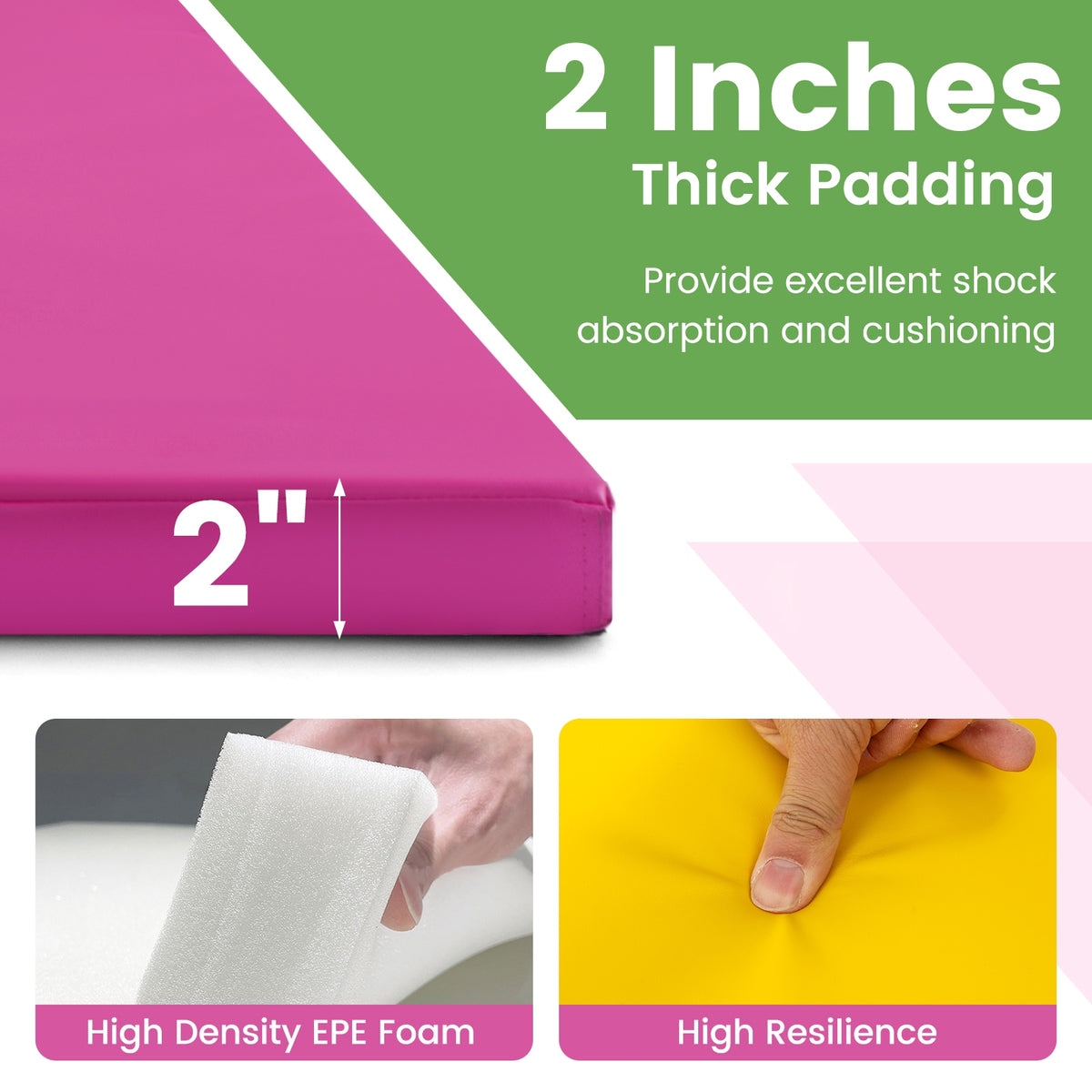 4-Panel PU Leather Folding Exercise Mat with Carrying Handles-Green-Yoga & Gym Mats-DECOROLALA