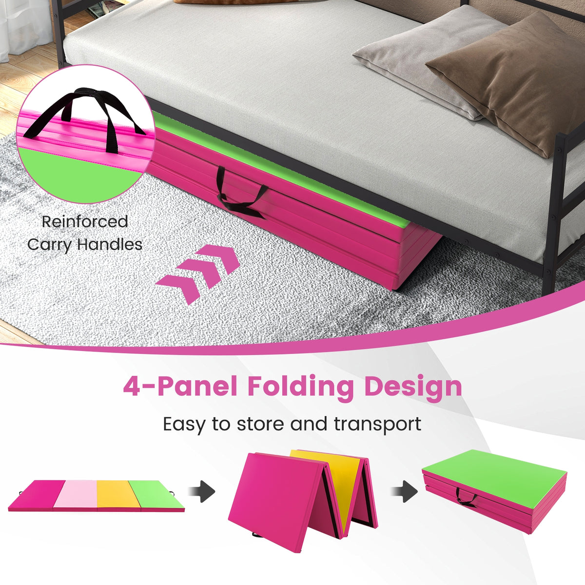 4-Panel PU Leather Folding Exercise Mat with Carrying Handles-Green-Yoga & Gym Mats-DECOROLALA