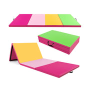 4-Panel PU Leather Folding Exercise Mat with Carrying Handles-Green-Yoga & Gym Mats-DECOROLALA